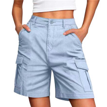 Veelzijdige cargoshort voor dames, zacht katoen,-Lichtblauw M
