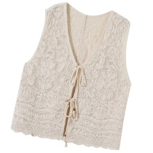 Gilet en Crochet ajouré élégant pour femmes, débardeur-Abricot