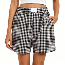 Short Ă carreaux en coton tendance pour femmes, pantalon-Noir XL