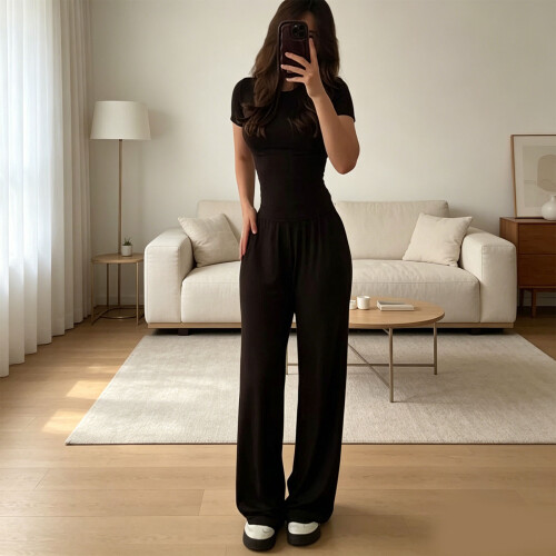 Hauts à manches courtes Pantalons larges-Gris clair L 2