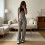 Hauts à manches courtes Pantalons larges-Gris clair L 6