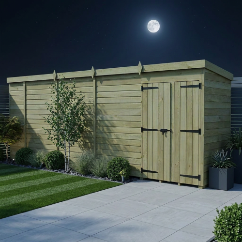 19 x 4 Pent Shed Tanalised (Double Door, No Windows) 2
