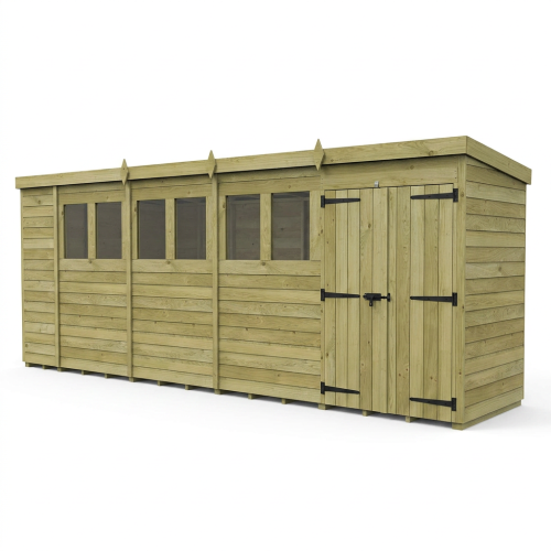 19 x 4 Pent Shed Tanalised (Double Door, With Windows) 1