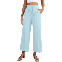 Women's wide-leg cropped wide-leg pants, flowy-Light Blue M