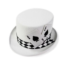 Poker Card Design Top Hat for Women Men Magicians Stage-White