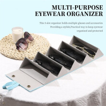 Foldable PU Leather Glasses Organizer with 5 Slots,Hanging & Portable Sunglass Eyewear Storage Case for Men Women