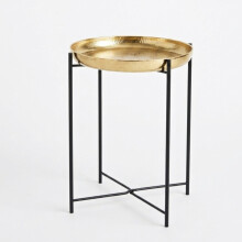Small Folding Side Table Black Gold Round Tray Table Sofa Bedside End Table