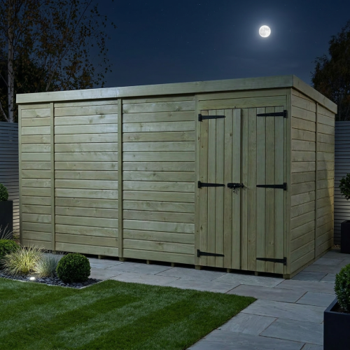 14 x 8 Pent Shed Tanalised (Double Door, No Windows) 2