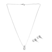 3St Bruiloft Parel Ketting En Zirkonia Oorstekers Set