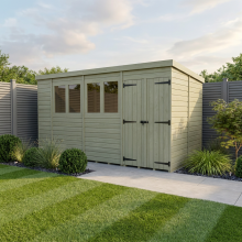14 x 8 Pent Shed Tanalised (Double Door, With Windows)