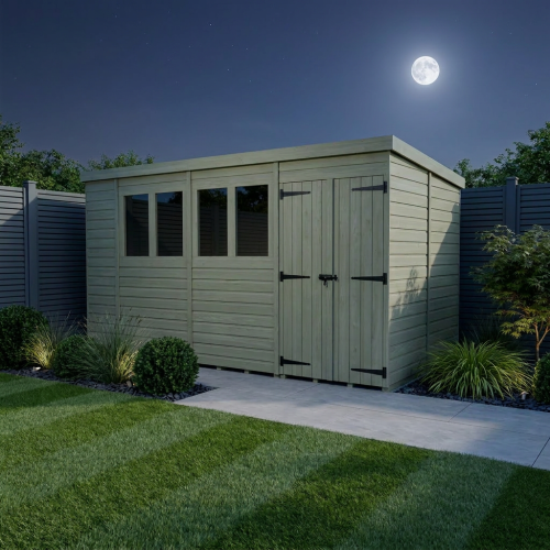 14 x 8 Pent Shed Tanalised (Double Door, With Windows) 2