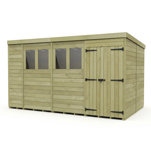 14 x 8 Pent Shed Tanalised (Double Door, With Windows) 1