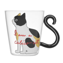 Cute Kitty Glass Water Cup Cat Tail Handle Mug Milk Tea Coffee Fruit Juice Mug Drinkware Home Office Lovers Cup -White