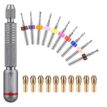 Hand Drill Bits Set - 10Pcs Metal Pin Vise Hand Drill Bits&10Pcs Micro-Type Chuck Collet for Jewelry Making Carving