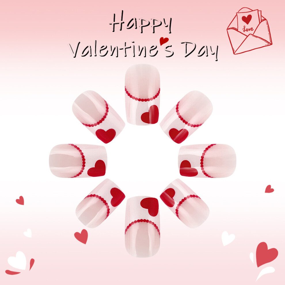 Hue-Grain Heart-Printed Square Fake Nails For Parties