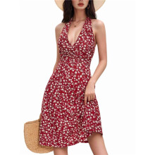 Women'S Summer Sleeveless Wrap V Neck Floral Sundress Dress Claret XXL