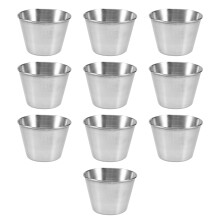 1 Pack of 10 - Premium Brushed Stainless Steel Condiment Sauce Cups Spices Pots Liquid Dips Bowls - 2.5Oz 70Ml