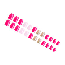 Short Square Press On Nail Pack Of 24 With Trendy Color And Gold