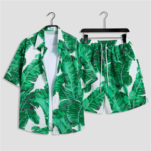 (Style B,2XL)Summer Hawaiian Shirt And Shorts Combo With Polyester Fabric Casual Look Summer 2