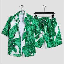 (Style D,2XL)Camicia e pantaloncino hawaiano estivo combinato con tessuto poliestere casual look estivo