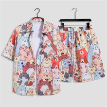 (Style A,XL)Combinaison chemise et short hawaïen été avec tissu polyester look décontracté été