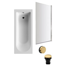 Round Single Ended 1700x700 Bath Set - Leg Set & Chrome Screen & Brushed Brass Waste