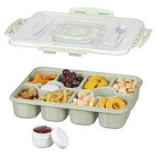 Snackle Box with Lid Handle Divided Serving Tray for Charcuterie Board Fruit Candy Veggies for Travel Picnic Green