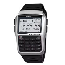 Computer Style Stainless Steel Strap Watch Men'S Calculator Watch Multifunctional Led Watch Plastic Case Men'S Watch
