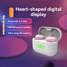 Heart Shaped Digital Display Earbuds 5.3 Bass Stereo Earbud Waterproof Cute in Ear Earbuds