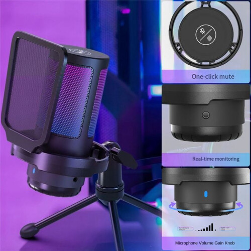 Noise Reduction Condenser Microphone with Tripod Bracket Gaming Streaming Microphone Shock Mount for PC Computer Laptops 2