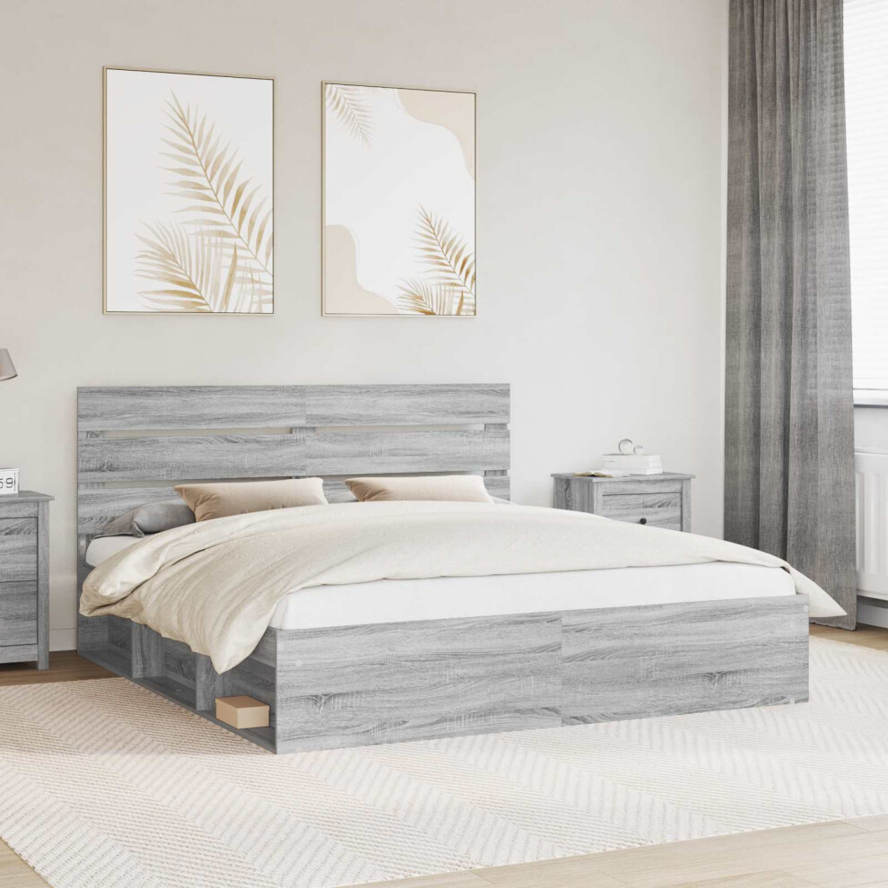 Vidaxl Bed Frame Grey Sonoma 180 X 200 Cm Solid Pine Wood