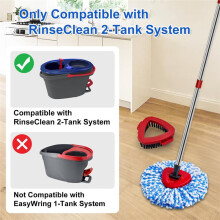 Spin Mop Handle Mop Heads and Base Replacement Sets Compatible with EasyWring Rinseclean 2 Tank SystemReusable