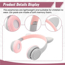 Cat Ear Headphones for Kids Wireless Mode Foldable Headset with Mic, RGB LED Light for Gift School Gaming B