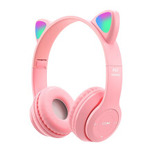 Cat Ear Headphones for Kids Wireless Mode Foldable Headset with Mic, RGB LED Light for Gift School Gaming A