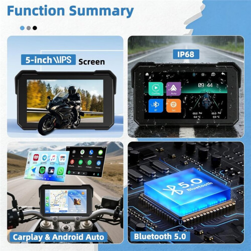 Motorcycle Wireless Carplay Android Auto Screen, Navigation System, 5" Portable Car Stereo Support , Assistant 2