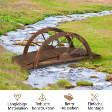 Houten tuinbrug vijverbrug met dubbele halve wielleuning 101 x 48,5 x 38 cm