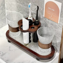 Vintage Marble-Style Bathroom Organizer, Toothpaste Dispenser with Toothbrush Holder - Freestanding Storage Rack