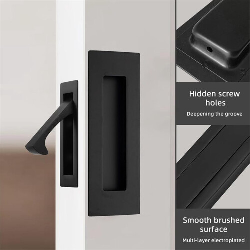 Pocket Door Handles and  Pull Matte , Handles Hardware ,Recessed Finger Flush Pulls 3pcs Black 1