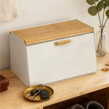 White Trapezoidal Flip Lock Bread Box Airtight Loaf Storage Container for Home Kitchen, Bakery and Restaurant Countertop