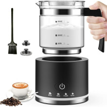 Milk Frother Electric Glass Milk Frother 4 in 1 Function,Capacity 250ml Cappuccino or 500ml Hot Milk, Eu Plug Black