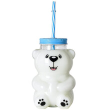 Kawaii Bear Glass Sippy Cup 18.6oz med Lock och Sugrör (Slumpmässig Sugrörsfärg) Söt Björndesign för Drycker Leende Björn