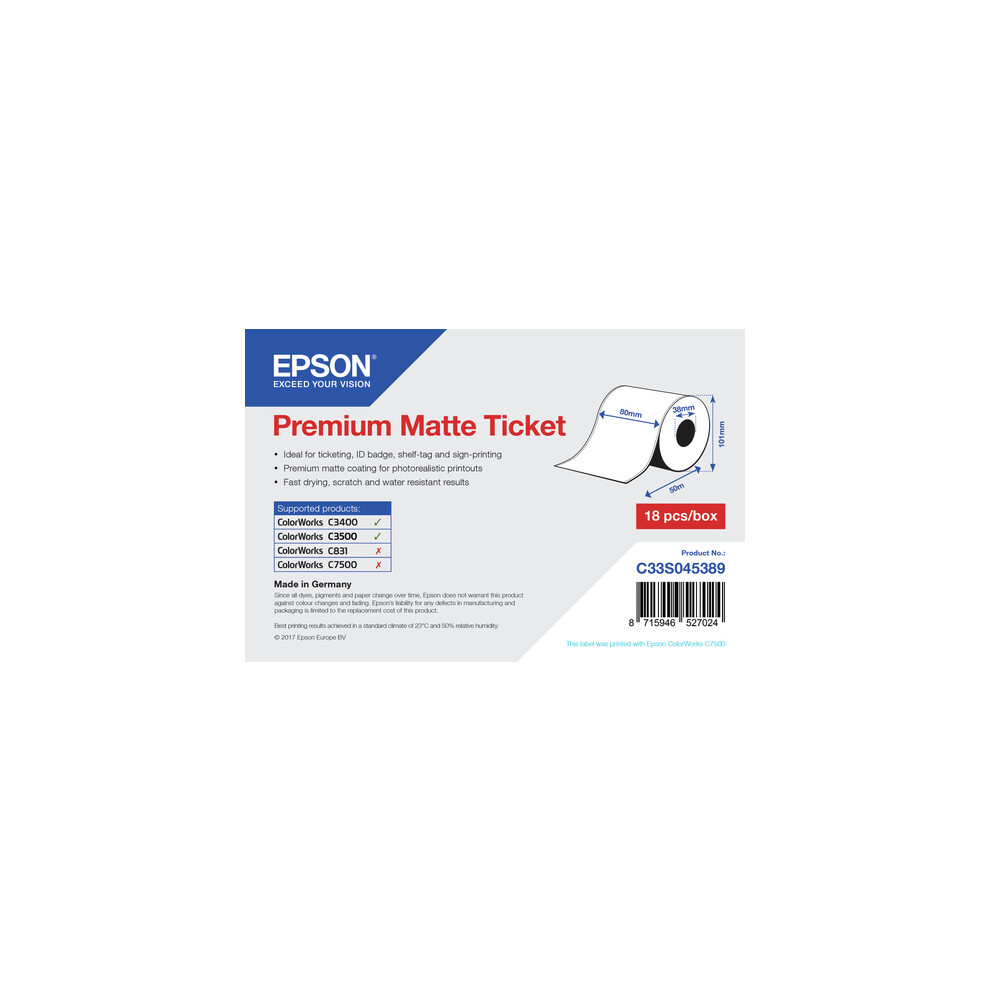 Epson Weiss Etikettenrolle, Premium Ticket Label 76 Mm X 35 M (80 Mm) - Image 3