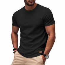 Camiseta Masculina de Viscose de Bambu, Ultramacia, Lisa, Refrescante, Gola Redonda, Camiseta Básica Casual, Camiseta Por Baixo Preto M