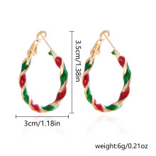 (3CM) Green & Red Alloy Hoop Earrings for Christmas Gift