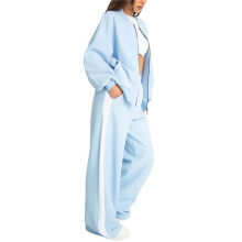 Completo da Donna In 2 Pezzi, Felpa Oversize Casual con Zip A Maniche Lunghe e Pantaloni Della Tuta A Gamba Larga Azzurro Chiaro M