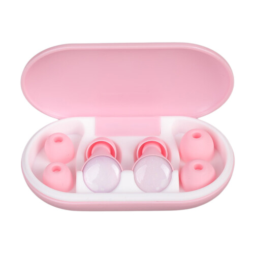 Noise Cancelling Silicone Earplugs With Carrying Case For-Pink