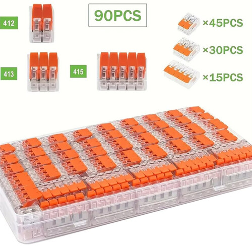 90 Pcs Wire Connector Kit - Compact Splicing Connectors for Electrical Wires Solid Stranded and Flexible Wires 1