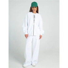 Completo da Donna In 2 Pezzi, Felpa Oversize Casual con Zip A Maniche Lunghe e Pantaloni Della Tuta A Gamba Larga Bianco S