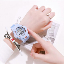 (blue) Simple Color Silicone Watch Sport Style Wristwatches Cartoon Cute Round Watch Clock Girl Gift