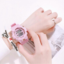 (pink) Simple Color Silicone Watch Sport Style Wristwatches Cartoon Cute Round Watch Clock Girl Gift